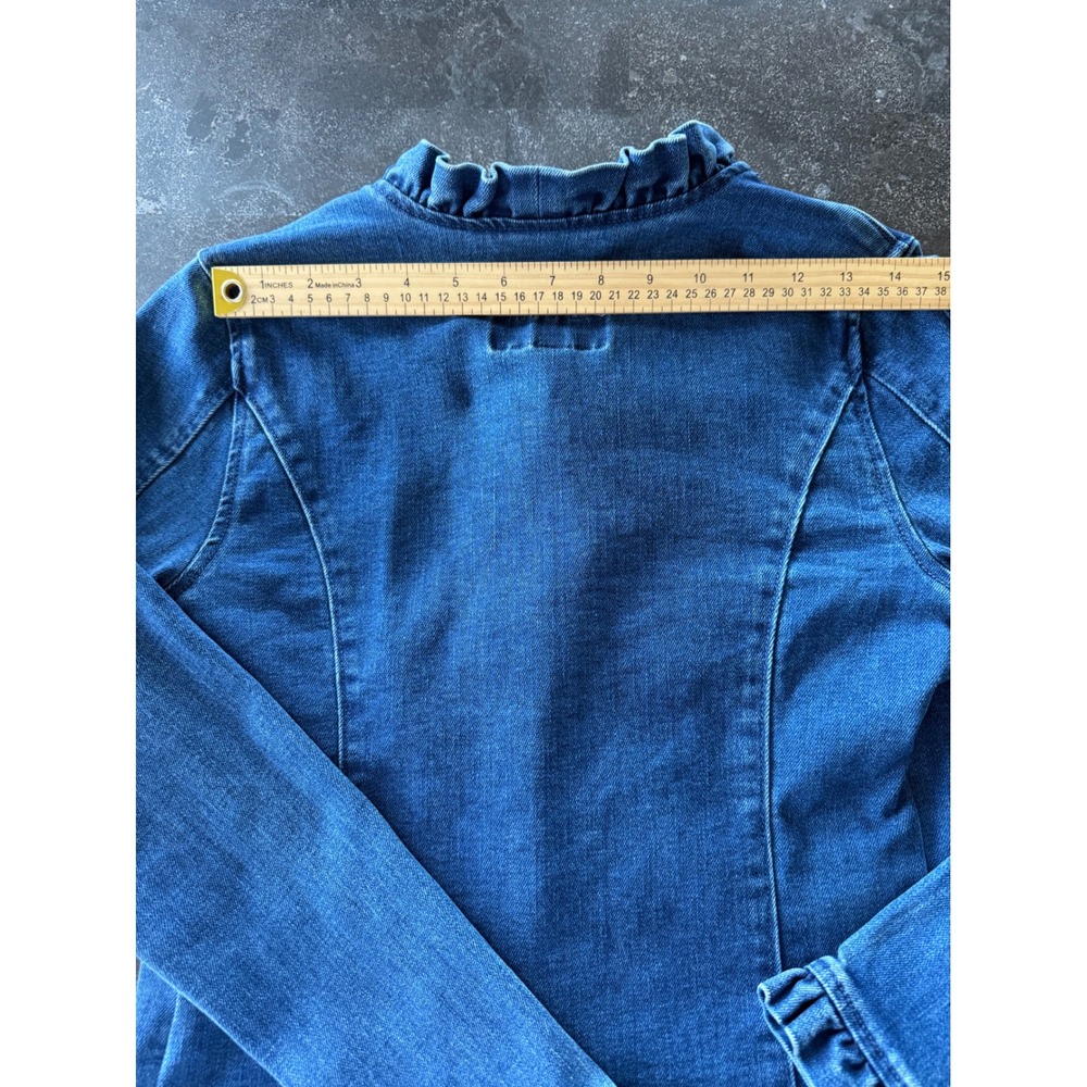 Draper James RSVP Ruffle Denim Jacket XS Button Front Romantic‎ Fitted Stretch - Picture 7 of 12